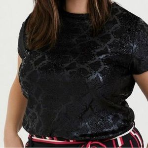 Torrid Plus Size Black Snakeskin Print Velvet High Neck Tee